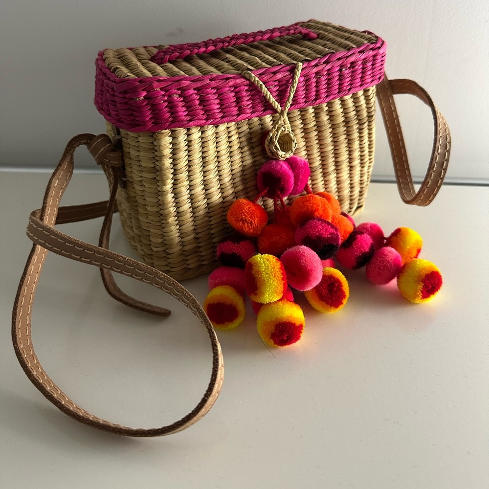 Nannacay Baby Roge Pom-Pom Crossbody Bag raffia summer bag